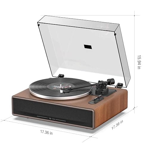 1 by ONE High Fidelity Belt Drive Turntable with Built-in Speakers, Vinyl Record Player with Magnetic Cartridge, Bluetooth Playback and Aux-in Functionality, Auto Off thumbnail 8