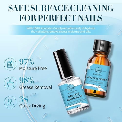 BORN PRETTY Nail Dehydrate and Primer, 15ml HEMA&TPO Free Dehydrator for Acrylic and Gel Nail Polish, Non Acid Primer for U V Gels, No Burn Fast Air Dry Nail Prep Dehydrator Set, 0.5oz thumbnail 6