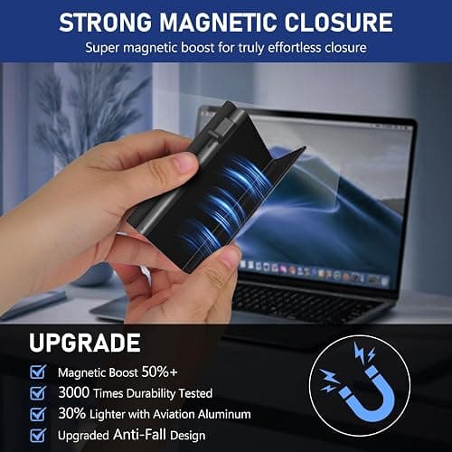 Mens Wallet Credit Card Holder, Minimalist Wallets for Men, Aluminum Pop up Wallet, RFID Blocking, Premium Leather, Smart, Slim , Coin Pocket | 9-14 Card Capacity | ID Window | Cash Slot thumbnail 8