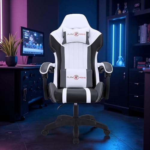 T-THREE.Ergonomic Leather Gaming Chair Height Adjustable with Headrest and Lumbar Support(Grey) thumbnail 3