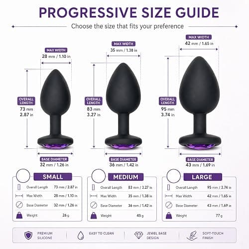Anal Sex Trainer 3PCS Silicone Jeweled Butt Plugs, Eastern Delights Anal Sex Toys Kit for Starter Beginner Men Women Couples, Black thumbnail 2