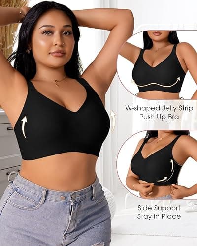 Women’s Plus Size Full Coverage Wireless Bras Supportive Wide Strap Comfort Bra for Sagging Breasts No Back Fat Minimizer Bra thumbnail 3