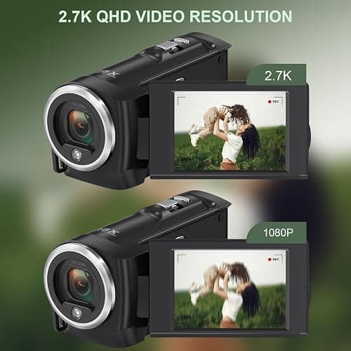 Tixeuo 2.7K Video Camera Camcorder QHD 50MP YouTube Vlogging Camera 16X Digital Zoom Webcam 270 Degree Rotation Screen Camcorders with 32G SD Card and 2 Batteries Recording While Charging thumbnail 2