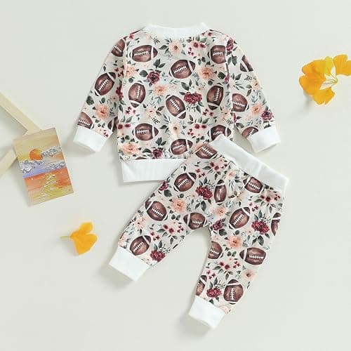 Baby Boy Girl Football Outfit Long Sleeve Crewneck Sweatshirt Pullover Tops and Elastic Pants Set 2PC Outfits thumbnail 3