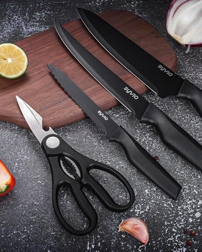 syvio Block Knife Set, 15 Pcs Kitchen Knife Set with Block and Sharpener, with Heavy Poultry Shears and 6pcs Serrated Steak Knives Razor-Sharp, Stainless Steel, Lightweight, Anti-Slip Handle thumbnail 2