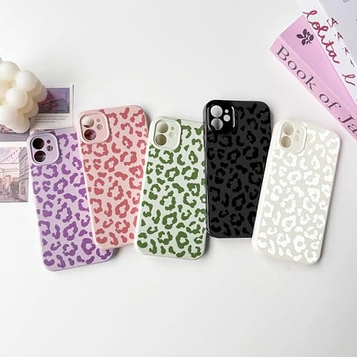 NITITOP Compatible with iPhone 12 Case Aesthetic Cute Leopard Print Pattern for Women Girls Men Trendy Slim Fit TPU Bumper Silicone Shockproof Full Camera Protection Cover - White thumbnail 4