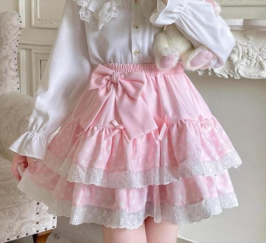Wayolyn Sweet Lolita Mini Skirt for Women Bow Cake Skirt High Waist Kawaii Vintage Layered Lace Party A-line Mini Skirts thumbnail 3