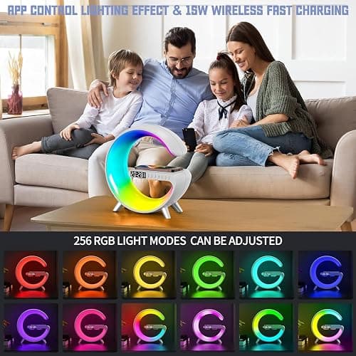 Smart LED Table Lamp, 4-in-1 Wireless Charger, Night Light, Alarm Clock, Bluetooth Speaker with App Control, Bedside Lamp with Charging Station for Bedroom, Office, Home Decor, Teen Girls Boys Gifts thumbnail 5