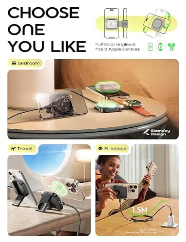 LISEN for MagSafe Charger Stand for iPhone Magnetic Apple Watch Airpods Charging, Airplane Gadgets Magsafe Kickstand for iPhone Wireless Charger Gifts for Women Men Travel Essentials thumbnail 6
