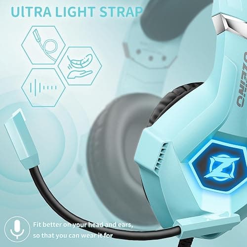 Ozeino Gaming Headset, 3D Sound Effects, Noise Eduction Microphone, Gaming Headphone for Ps4, Ps5, Xbox One, PC, Switch(Light Blue) thumbnail 5