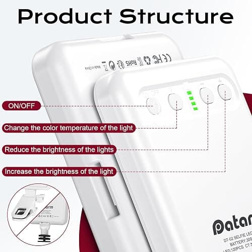 Datarm Rechargeable Soft Selfie Light for Phone, Camera, Laptop, 4-14H Battery Portable LED Light for Pictures, Phone Light Clip for Selfie, Vlog, TikTok, Makeup, Video Conference White Pro thumbnail 4