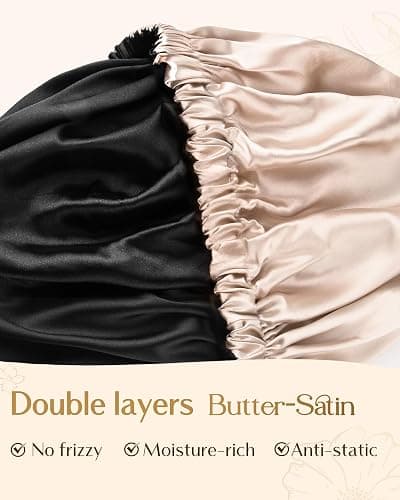 YANIBEST Adjustable Satin Bonnet Double Layer Hair Bonnet for Sleeping Bonnets for Women Hats Curly Natural Hair, Champagne thumbnail 4