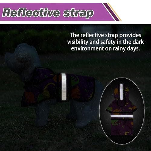KOOLTAIL Dog Raincoat Hooded Slicker Poncho with Leash Hole, Raincoat for Small Medium Dogs, Waterproof Doggie Rain Jacket with Reflective Strip, Adjustable Breathable Puppy Rainwear-Dinosaur Cartoon thumbnail 4