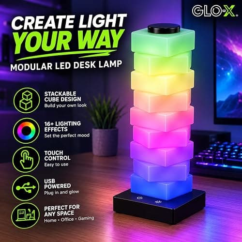 GLO-X Modular RGB Desk Lamp, Stackable LED Touch Light for Gaming & Bedroom | 16+ Color Changing Effects; USB Powered; Create Shape; Night Light; Mood Lighting; Kids Room; Desk Decor; Great Gift Idea thumbnail 2