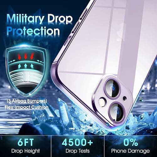 Supdeal Crystal Clear Case for iPhone 14, [Not Yellowing] [Camera Protection] [Military Grade Drop Tested] Transparent Shockproof Protective Phone Case Soft Silicone Slim Cover, 6.1 inch, Purple thumbnail 5