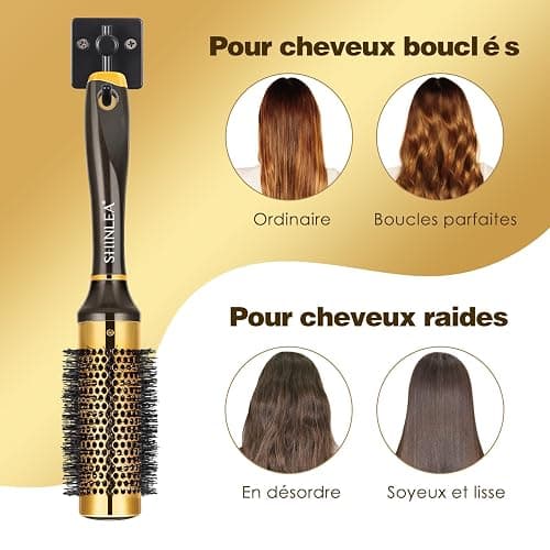 Brosse Cheveux Bouclés - Shinlea Brosse Ronde 33 MM Pour Cheveux Court Femme, Anti-Traction, Coiffant Et Séchant, Ajoutant Du Volume Et De La Brillance Pour Les Cheveux Fins thumbnail 5