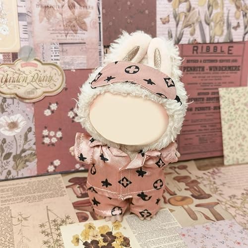Clothes Compatible with LABUBU Doll - 3PCS Classic Set, 17cm Doll Clothes Designer Outfit for Cozy Night Theme, Stylish Luxury Pajama Accessories for Labubu, No Doll (Rosy Sleepwear Set) thumbnail 2