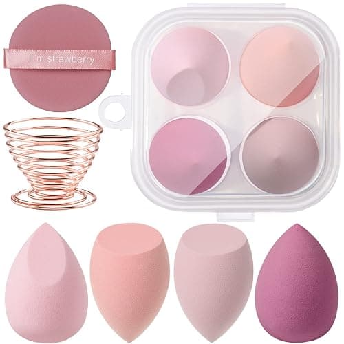 AUAUY 4 PCS Make up Schwamm Set, Foundation Blending Beauty Sponge, Beauty Makeup Schwämme Blender für Flüssigkeit Foundation Puder Sonnenschutz und Creme mit 1 Schwammhalter, 1 Puderquaste thumbnail 9