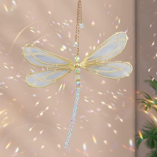 Suncatcher - Décoration de fenêtre - Cristaux de verre - Décoration de fenêtre - En forme de pétales de soleil - Décoration en cristal - Arc-en-ciel - À suspendre - Pour jardin (libellule) - Image 1