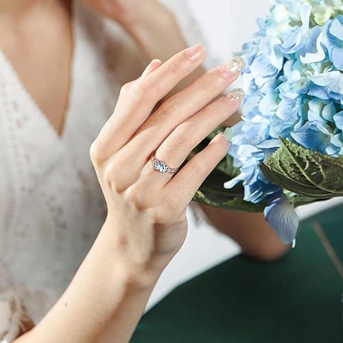 925 Sterling Silver Good Luck Celtic Twisted Knot/Claddagh Heart Birthstone Ring, Thin Delicate Adjustable Promise Engagement Ring Irish Jewelry for Women - style a. 03. March(Aquamarine) thumbnail 3