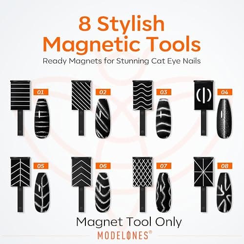 modelones Cat Eye Magnet 15PCS Multi-shape Cateye Gel Polish Nail Stuff | Heart Moon Flower Square Effects with Bead-Attracting Nail Art Tool, UV/LED Lamp Required, DIY Nail Art thumbnail 8