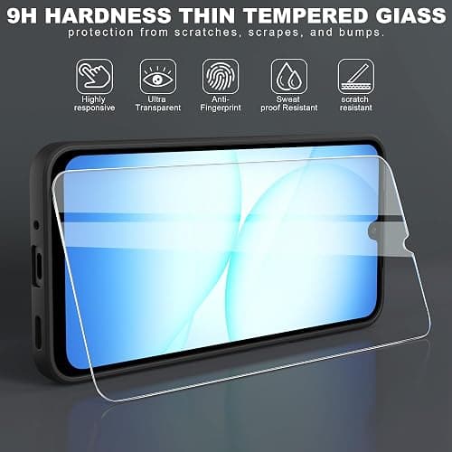 THIYUFUNS Case for Samsung Galaxy A17 5G / 4G with 2 Tempered Glass Screen Protector, Silicone Slim Fit Shockproof Anti-Scratch Compatible with Samsung Galaxy A17 5G / 4G - Black thumbnail 2