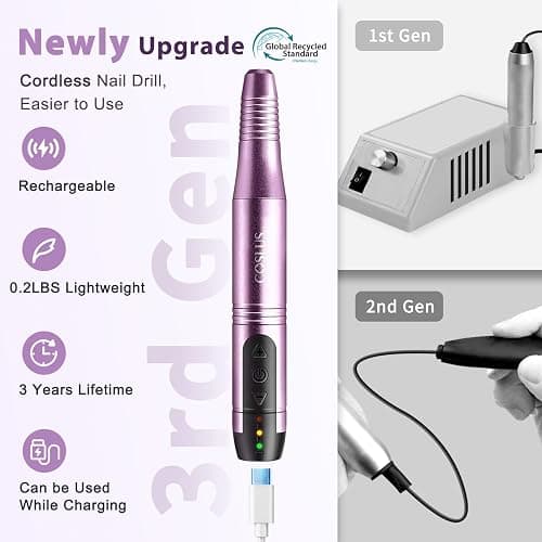 COSLUS C20 Cordless Nail Drill Electric File: Professional for Acrylic Gel Dip Powder Nails Portable Nail Drill Machine Kit for Manicure Pedicure Nail Set with Everything Rechargeable Lightweight thumbnail 2