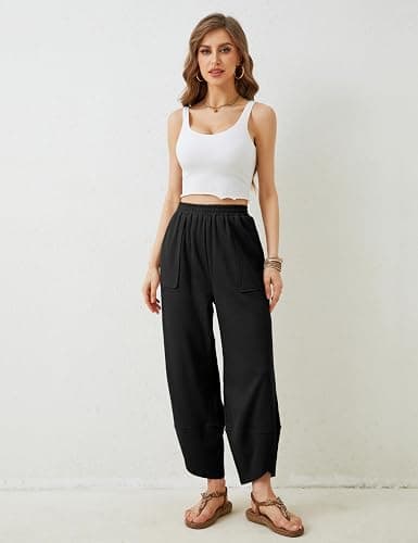 Xiaoxuemeng Womens Baggy Wide Leg Pants Casual Elastic Waisted Palazzo Harem Pants with Pockets thumbnail 8