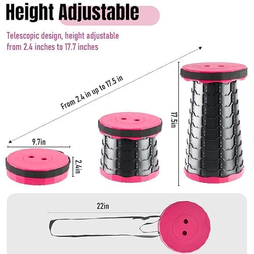 Doseno Upgraded Foldable Stool Thickened, Portable Collapsible Stool Retractable Stool for Fishing, Hiking Tours, BBQ, Parties, Outdoor Activities（Pink） thumbnail 2