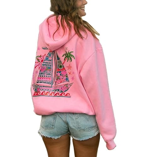 Yojeasrio Oversized Graphic Hoodie for Teens Girl Y2K Ocean Floral Embroidered Preppy Hoody Sweatshirt Cute Aesthetic Sweater - Image 1