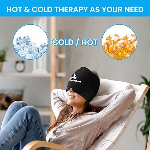 Migraine Relief Cap, One Size Fits All Hot/Cold Gel Head Wrap, Migraine Cooling Eye Mask, Strong Elastic Comfort Fit, Reusable Durable for Stress & Headache Relief, FSA|HSA Eligible, Gift Box (Black) thumbnail 6