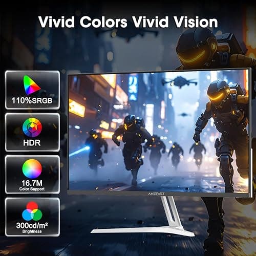Amzfast 24 Inch Gaming Monitor 200Hz FHD 1080p Fast IPS Computer Monitor, 110% sRGB 1ms HDR Support Adaptive Sync, Eye Care VESA Mount HDMI 2.0 | Display Port 1.4 White Monitor, AMZG24X1W thumbnail 5