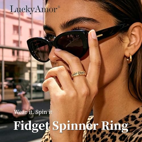 Black Leopard Print Fidget Ring - Spinner Rings for Women | Discreet Anxiety Relief Jewelry with Cheetah Print Design for Work, Office & Daily Wear‌, Ideal Gift for Adults thumbnail 3