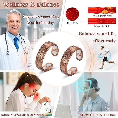 Vicmag Copper Magnetic Rings for Women & Men, 4X Strength Magnet Adjustable | 99.9% Pure Copper Thumb Ring For Finger, Powerful Magnets, Adjustable, Jewerly Present thumbnail 3