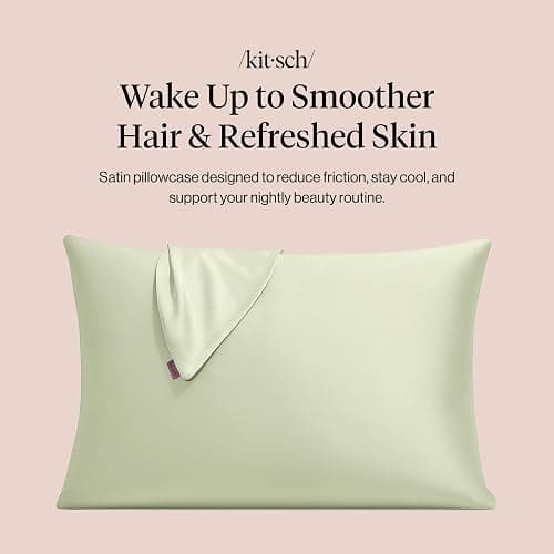 Kitsch Satin Pillowcase with Zipper for Hair & Skin - Softer Than Silk Pillow Cases, Smooth Cooling Satin Pillow Case, Wrinkle-Free, Machine Washable - Pillow Cases Standard Size (19x26) - Sage thumbnail 3