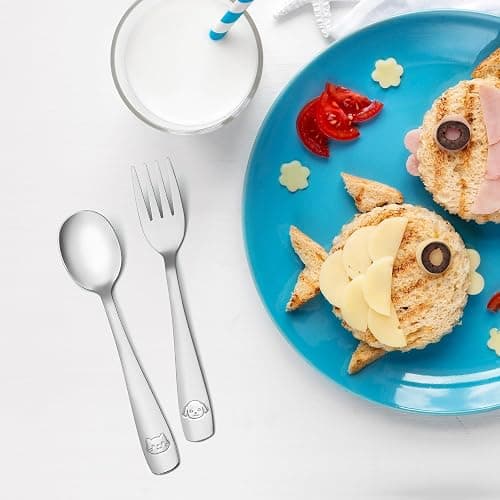 DRKIO Stainless Steel Toddler Utensils Set - 12 Pieces Kids Silverware Set Children Safe Food Grade Small Forks and Spoons Dishwasher Safe Mirror Polished thumbnail 2