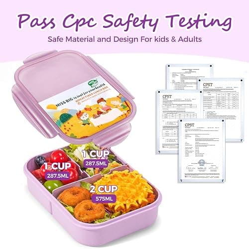 MISS BIG Lunch Box Kids, Leak Proof Lunch Containers, Mom’s Choice No BPAs and No Chemical Dyes Bento Box for Kids,Microwave and Dishwasher Safe Lunch Box (Purple M) thumbnail 8