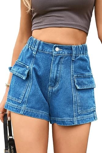 YOCUR Womens Cargo Denim Shorts - Summer Casual Vintage Loose Button Zipper Shorts - Image 1