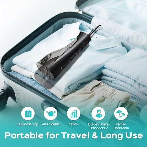 COSLUS ADA Accepted C50 Water Dental Flosser, 4 Modes 5 Intensity Levels | Professional Water Teeth Pick for Braces, Orthodontics & Sensitive Gums, Compact Cordless for Family Home Travel, Black thumbnail 6