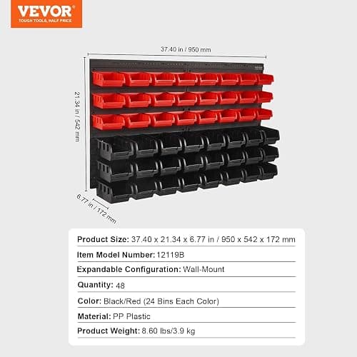 VEVOR 48-Bin Wall Mounted Storage Bins Parts Rack Organizer Garage Shop Tool Organizer for Screws, Nuts, Bolts, Nails, Beads, and Small Hardware Parts, With Wall Panels thumbnail 3