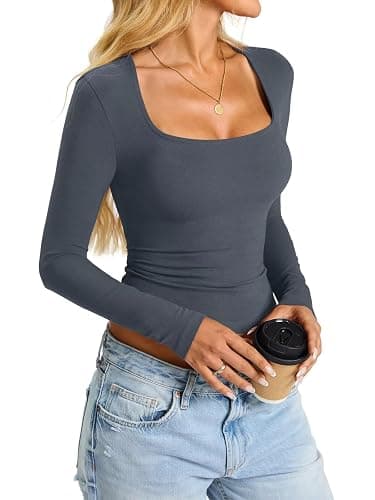 EasyGala Womens Cotton Tops Long Sleeve T Shirts Square Neck Y2k Tops Slim Fit Going Out Fall Fashion Clothes 2026 thumbnail 4