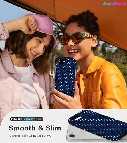 Amzfield Compatible with iPhone 16e/17e Case Compatible with Magsafe Cute Striped Aesthetic Magnetic Women Girls Girly Dual Layer Hybrid Protection Case for iPhone 16e for iPhone 17e, Navy Blue thumbnail 6