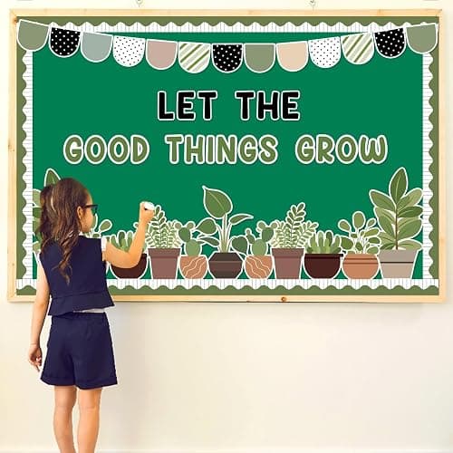 ZOiiWA Summer Potted Plant Bulletin Board Set Summer Greenery Classroom Bulletin Board Decoration Motivational Plant Cutouts Let The Good Things Grow Paper Cutouts Kit for School Home Office Decor thumbnail 5