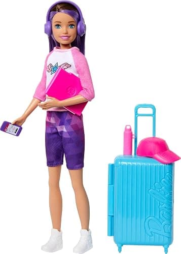 Barbie Skipper Doll & 10 Accessories, Travel Set with Working Luggage, Sticker Sheet, Laptop, Headphones & More thumbnail 3