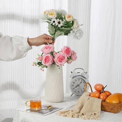 VanEnjoy 8 inch Vase for Flower, Modern Flower Vase, Cute White Ceramic Vase, Minimalist White Textured Vase for Dining Table Centerpiece Décor thumbnail 6