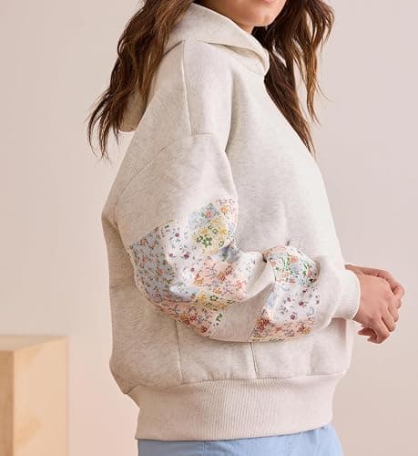 Cute Hoodies for Teen Girls Floral Embroidered Patchwork Hoodie Y2k Oversized Pullover Sweatshirt Preppy Streetwear thumbnail 3