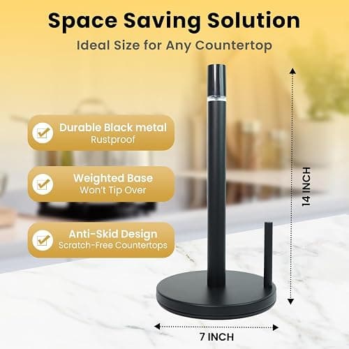 BLUJAYE 2 in 1 Paper Towel Holder with Spray Bottle - Matte Black Paper Towel Holder Countertop & Spray Bottle - Rust-Resistant Metal Base Standing Paper Roll Mount for Kitchen, Bathroom & Garage thumbnail 2
