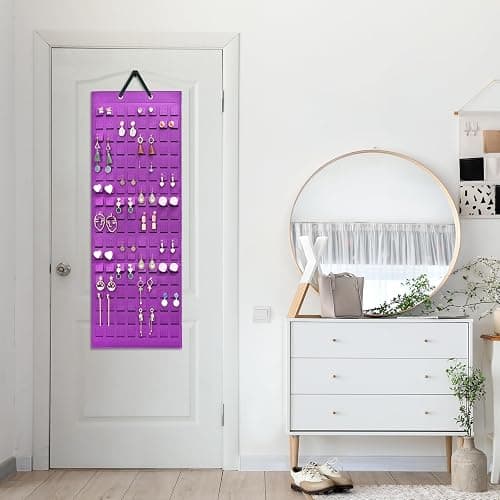 Lolalet Hanging Earring Holder Organizer with 20 Hooks for Women, Earring Organizer Wall Earrings Hanger Pierced Earring Storage, Felt Stud Earring Display, 608 Holes for Earrings - Purple, 1 Pack thumbnail 5