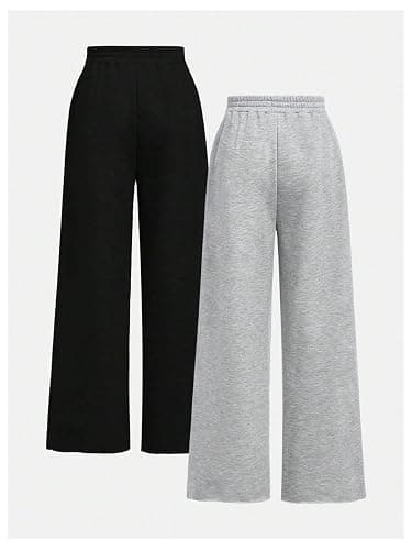 RoseSeek Girl's 2 Pack Sweatpants Elastic Waist Wide Straight Leg Pants High Waisted Casual Baggy Jogger Pants thumbnail 2