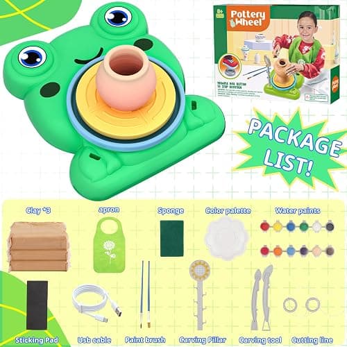 Pottery Wheel for Kids - Complete Pottery Painting Kit Arts and Crafts for Kids Ages 8-12 with 3 Pack Air Dry Clay Art Supplies Toys for Girls Boy Birthday Gift for 6 7 8 9 10 11 12+ thumbnail 3